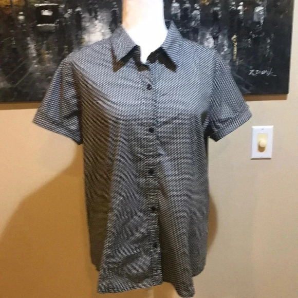 Liz Claiborne Cotton Women’s Short Sleeve Black and White Button-Down Shirt-XL - Picture 1 of 7